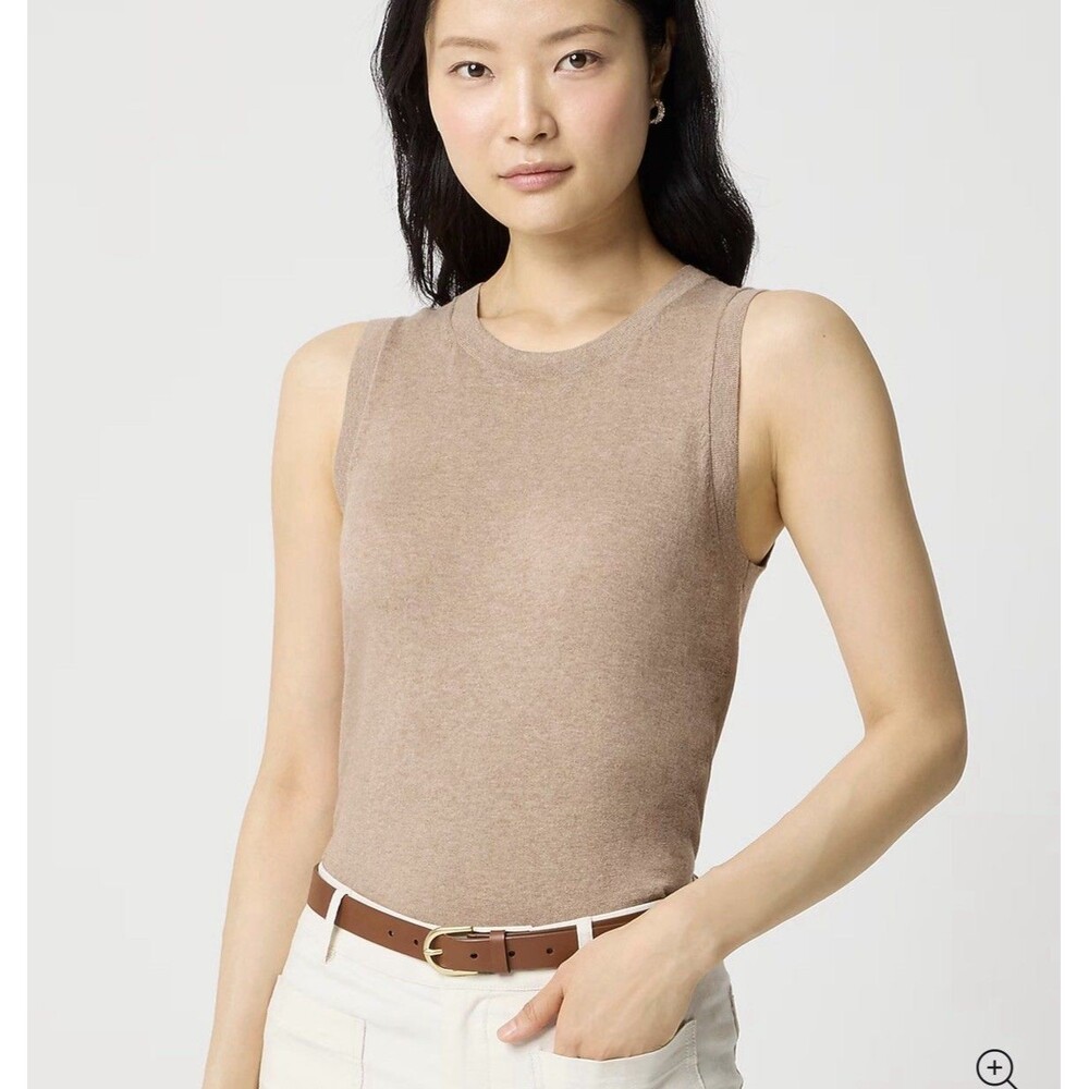 J.Crew Women's Tan Crew Neck Sleevless Vest Sweater Size M Cotton Casual Office